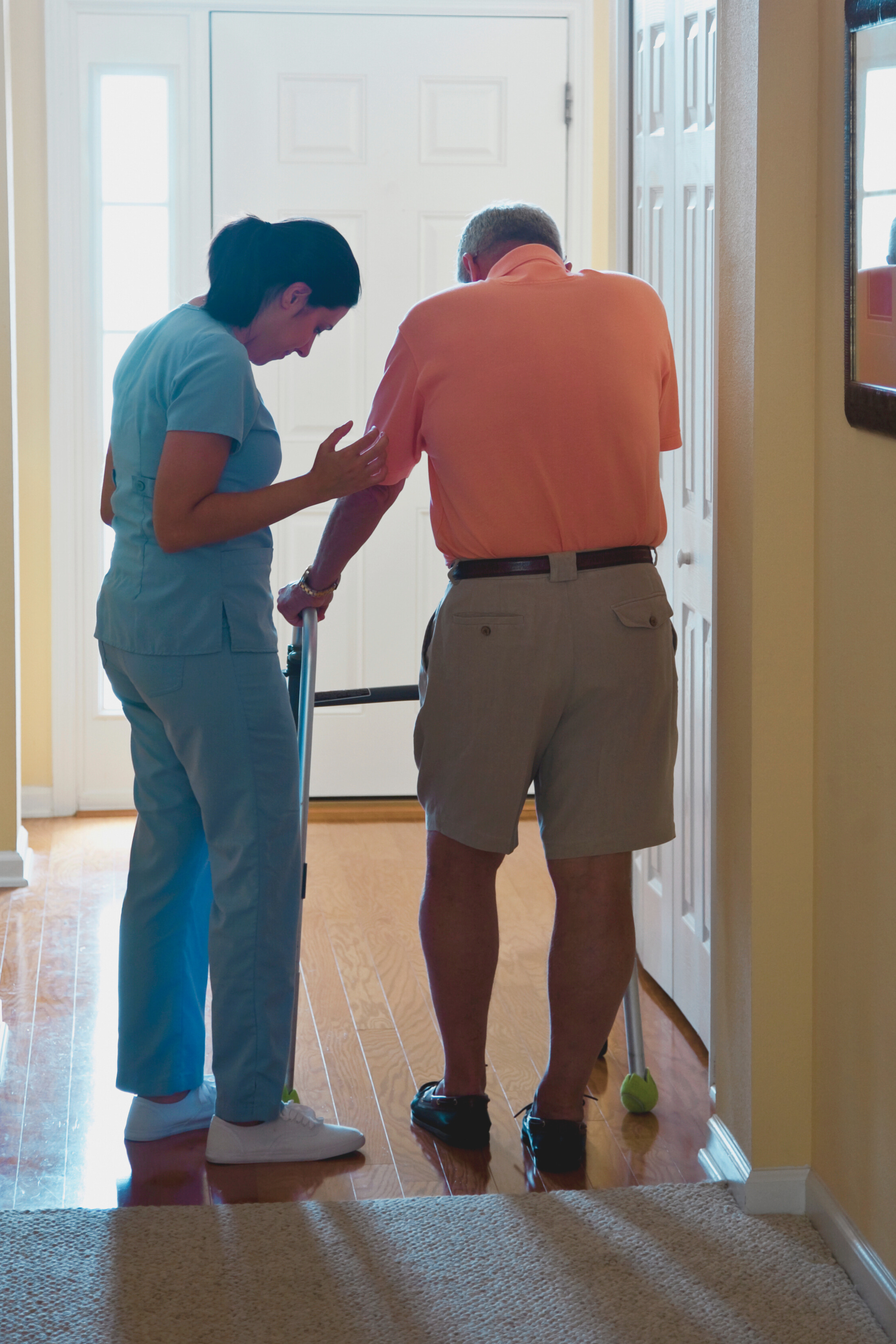 Caregiver walking with client